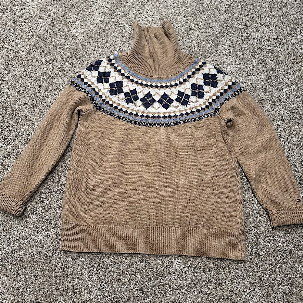 Tommy Hilfiger Tan Argyle Patterned Sweater